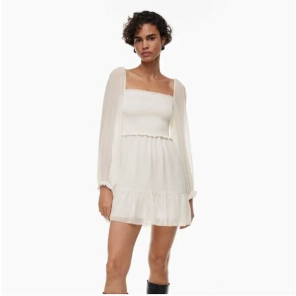 WILFRED x ARITZIA Tempest Chiffon Smocked Mini Dress Ivory White {XX20} - Picture 2 of 6